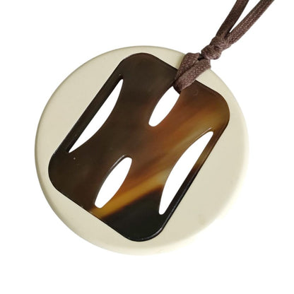 Hermes Tonkin Buffalo Horn Cord Necklace White Brown — view 3