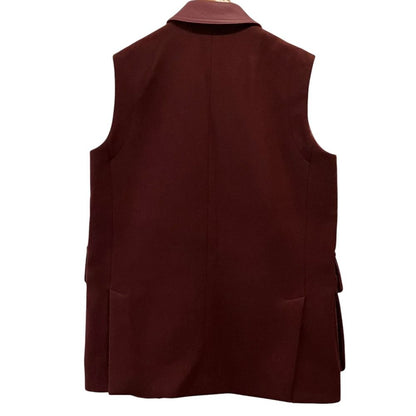 Max Mara Wool Alpaca Leather 4 Pockets Vest Gilet 36 Bordeaux — view 2