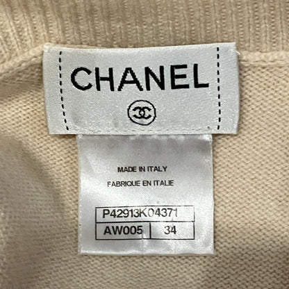 Chanel Neck Cashmere Knit Sweater 34 Ivory — view 5