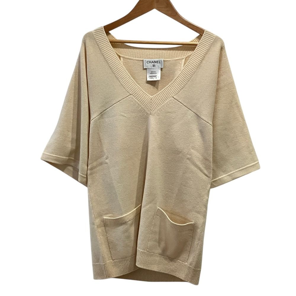 Chanel Neck Cashmere Knit Sweater 34 Ivory