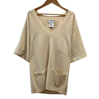 Chanel Neck Cashmere Knit Sweater 34 Ivory