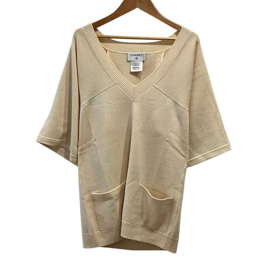 Chanel Neck Cashmere Knit Sweater 34 Ivory
