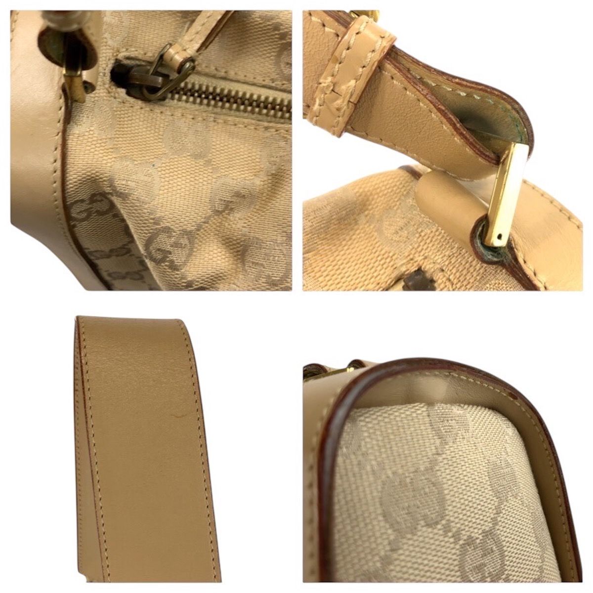 Gucci Beige Gold GG Canvas Leather Shoulder — view 6
