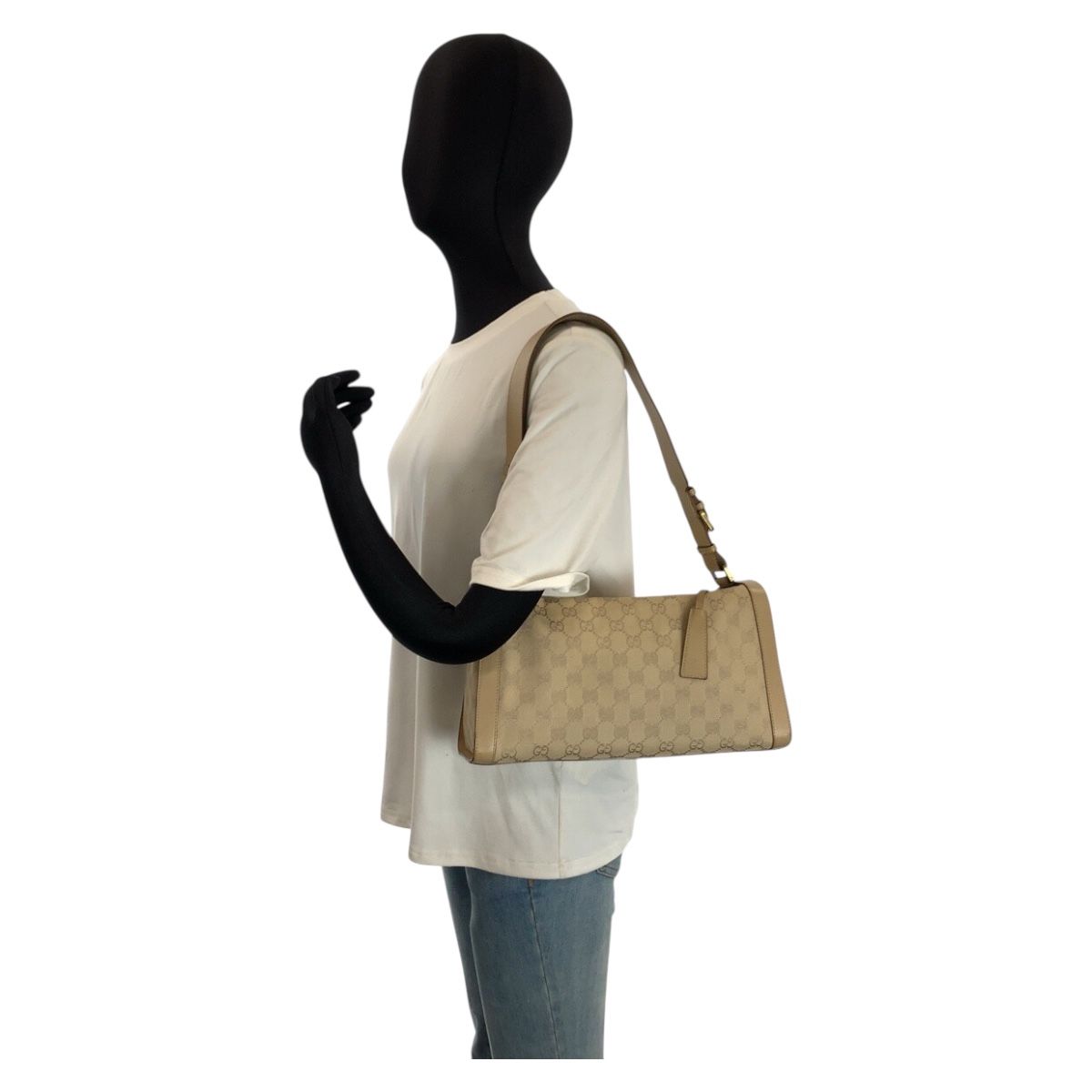 Gucci Beige Gold GG Canvas Leather Shoulder — view 7