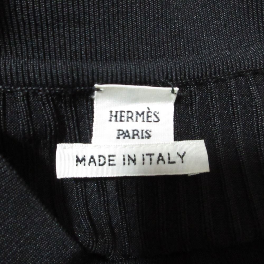 Hermes Silk High Neck Wide Rib Knit Top 34 Black Sweater — view 5