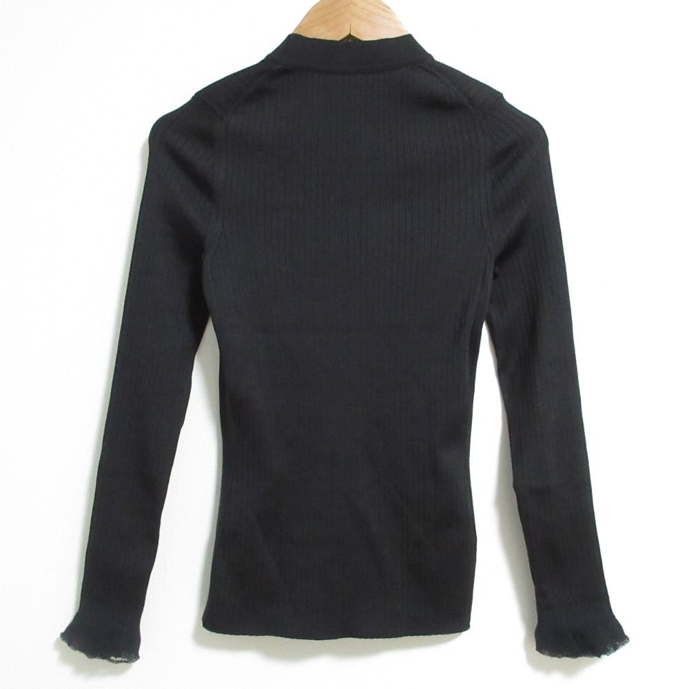 Hermes Silk High Neck Wide Rib Knit Top 34 Black Sweater — view 2