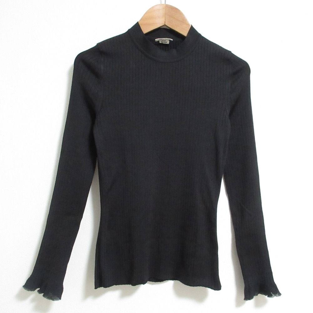 Hermes Silk High Neck Wide Rib Knit Top 34 Black Sweater