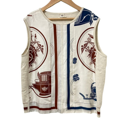 Hermes Twill Rene Exlibris Contrast Sleeveless Knit Blouse 40 Ivory Sweater