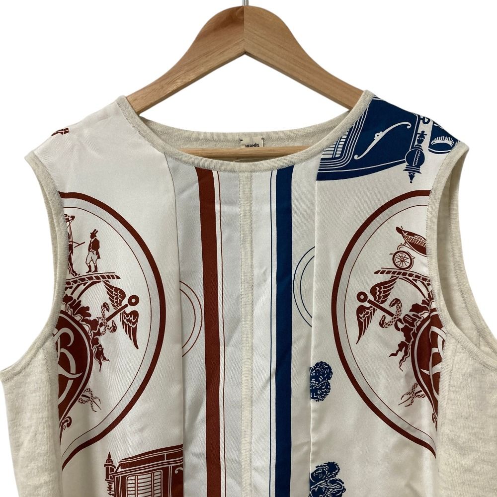 Hermes Twill Rene Exlibris Contrast Sleeveless Knit Blouse 40 Ivory Sweater — view 3