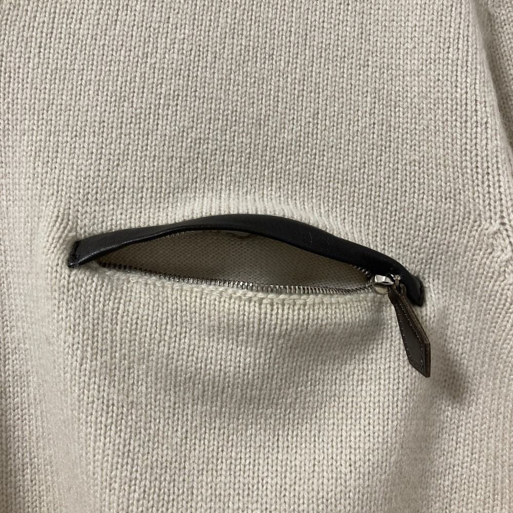 Hermes Leather Trim Front Pocket Neck Cashmere 100% Knit Sweater M Beige — view 5