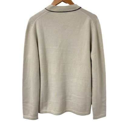 Hermes Leather Trim Front Pocket Neck Cashmere 100% Knit Sweater M Beige — view 2