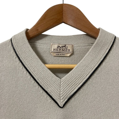 Hermes Leather Trim Front Pocket Neck Cashmere 100% Knit Sweater M Beige — view 3