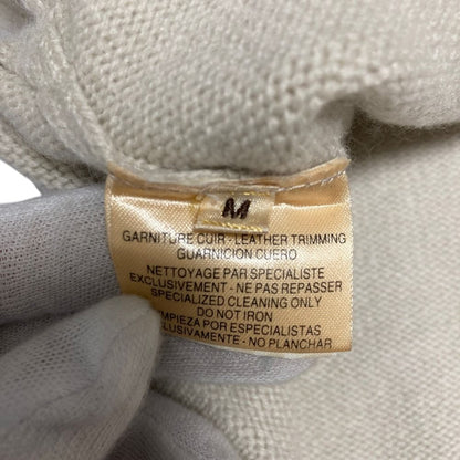 Hermes Leather Trim Front Pocket Neck Cashmere 100% Knit Sweater M Beige — view 7