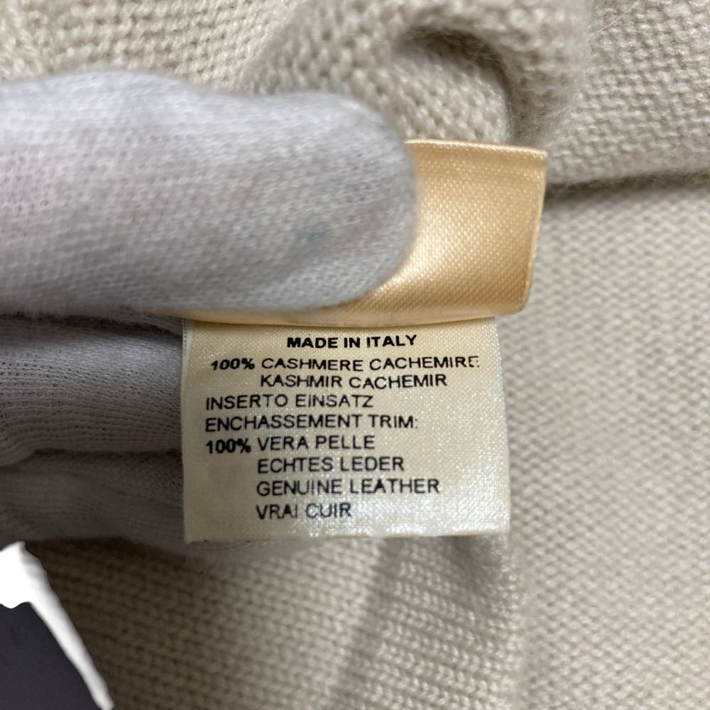 Hermes Leather Trim Front Pocket Neck Cashmere 100% Knit Sweater M Beige — view 8