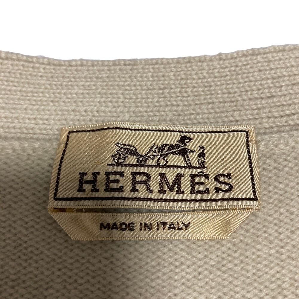 Hermes Leather Trim Front Pocket Neck Cashmere 100% Knit Sweater M Beige — view 6