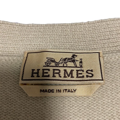 Hermes Leather Trim Front Pocket Neck Cashmere 100% Knit Sweater M Beige — view 6