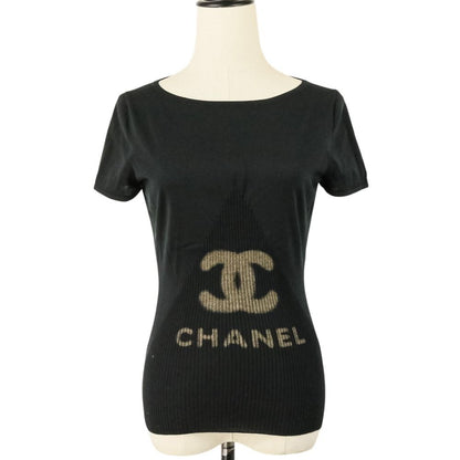 Chanel Silk Blend CC Logo Short Sleeve Summer Knit Sweater 36 Black