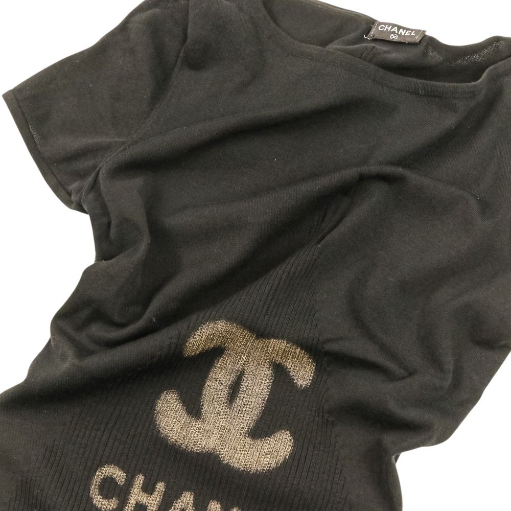 Chanel Silk Blend CC Logo Short Sleeve Summer Knit Sweater 36 Black — view 6