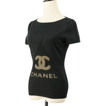 Chanel Silk Blend CC Logo Short Sleeve Summer Knit Sweater 36 Black — view 2