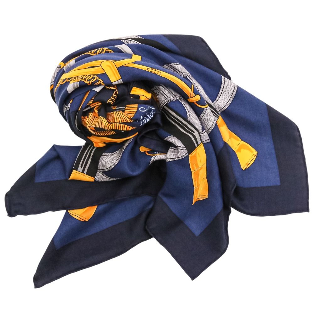 Hermes Eperon D'or Yellow Gold Spur Carre 140 Cashier Geant Large Scarf Dark — view 7