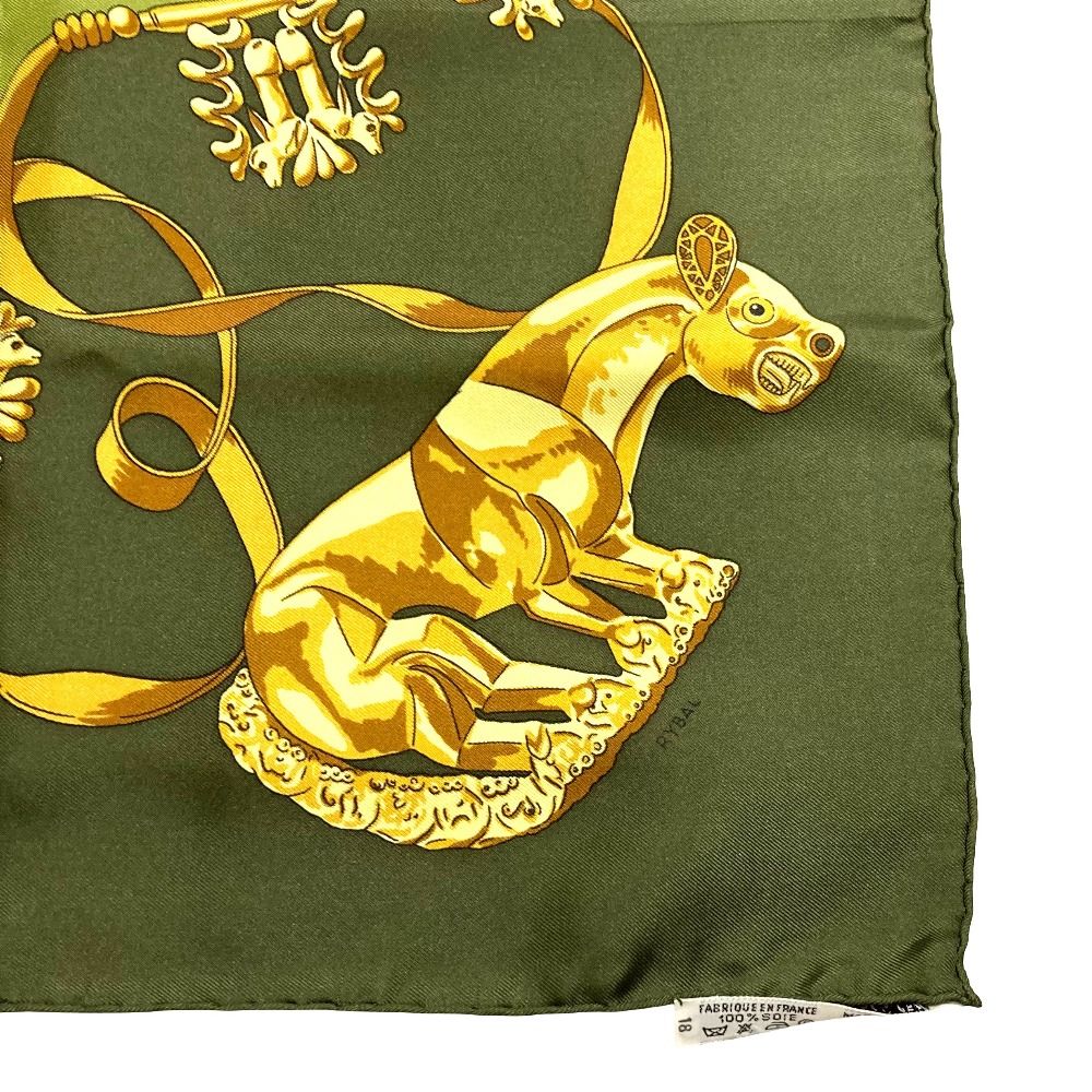 Hermes les Cavaliers D'or Yellow Golden Knight Carre 90 Silk Scarf Green — view 3