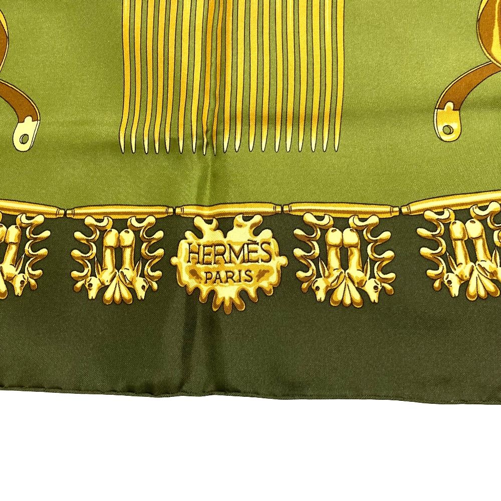 Hermes les Cavaliers D'or Yellow Golden Knight Carre 90 Silk Scarf Green — view 5