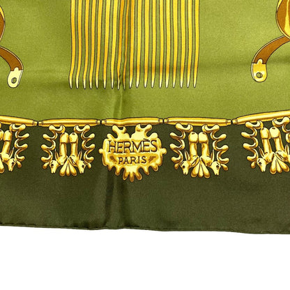 Hermes les Cavaliers D'or Yellow Golden Knight Carre 90 Silk Scarf Green — view 5