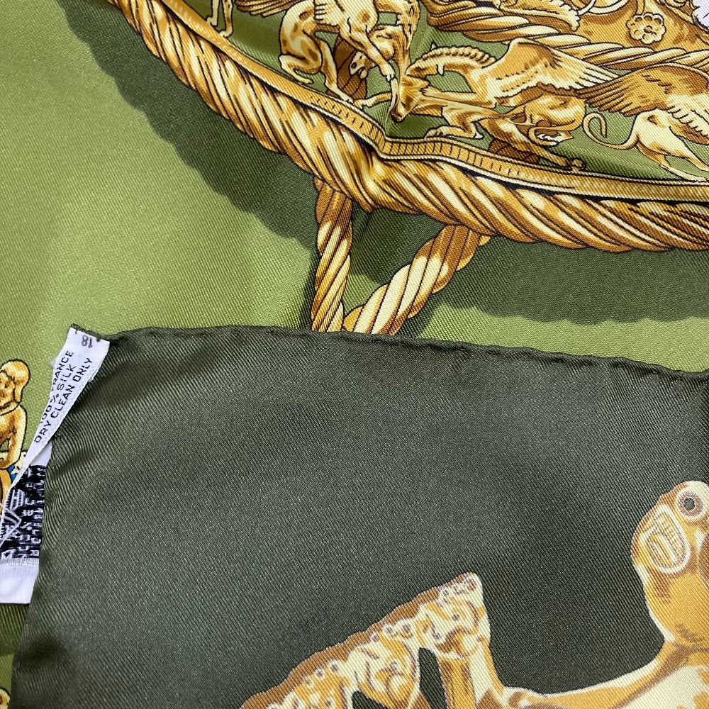 Hermes les Cavaliers D'or Yellow Golden Knight Carre 90 Silk Scarf Green — view 8