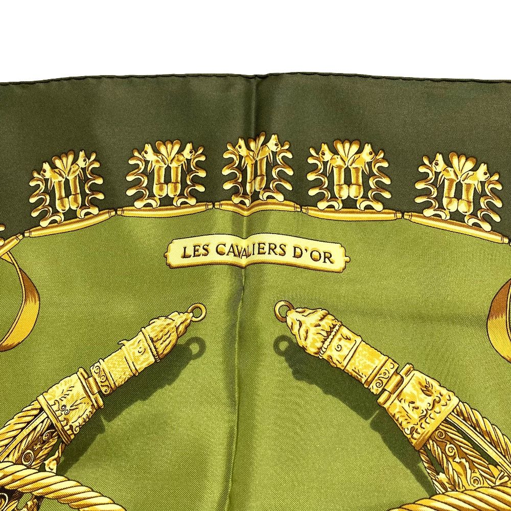 Hermes les Cavaliers D'or Yellow Golden Knight Carre 90 Silk Scarf Green — view 4