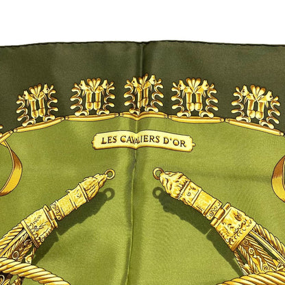 Hermes les Cavaliers D'or Yellow Golden Knight Carre 90 Silk Scarf Green — view 4