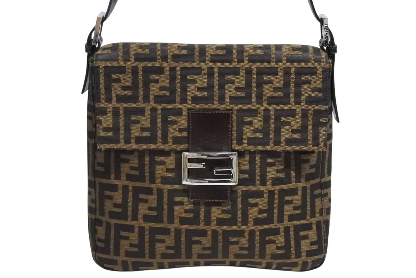 Fendi Mamma Baguette Bag Zucca Pattern Canvas Leather Brown Silver — view 2