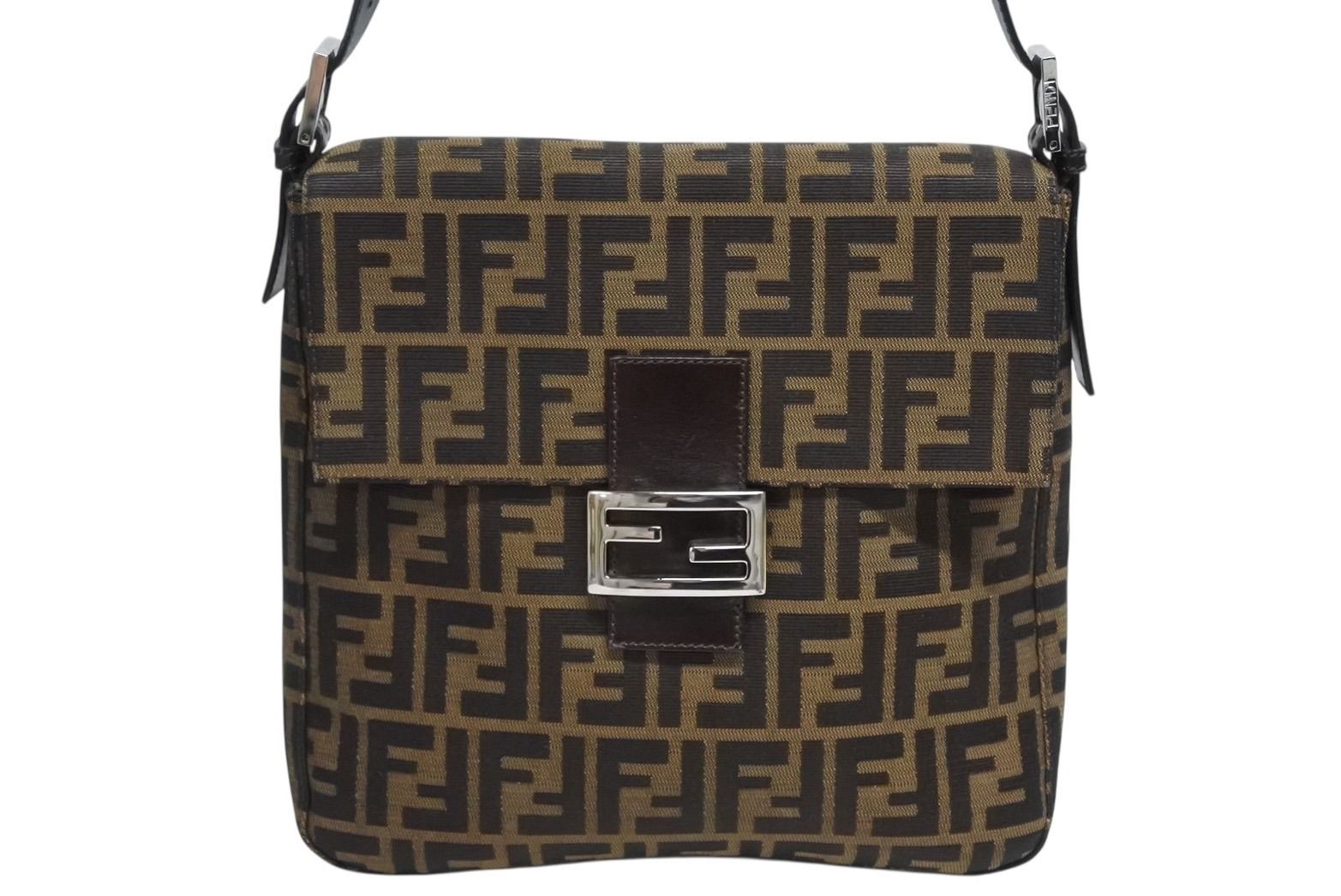 Fendi Mamma Baguette Bag Zucca Pattern Canvas Leather Brown Silver — view 2
