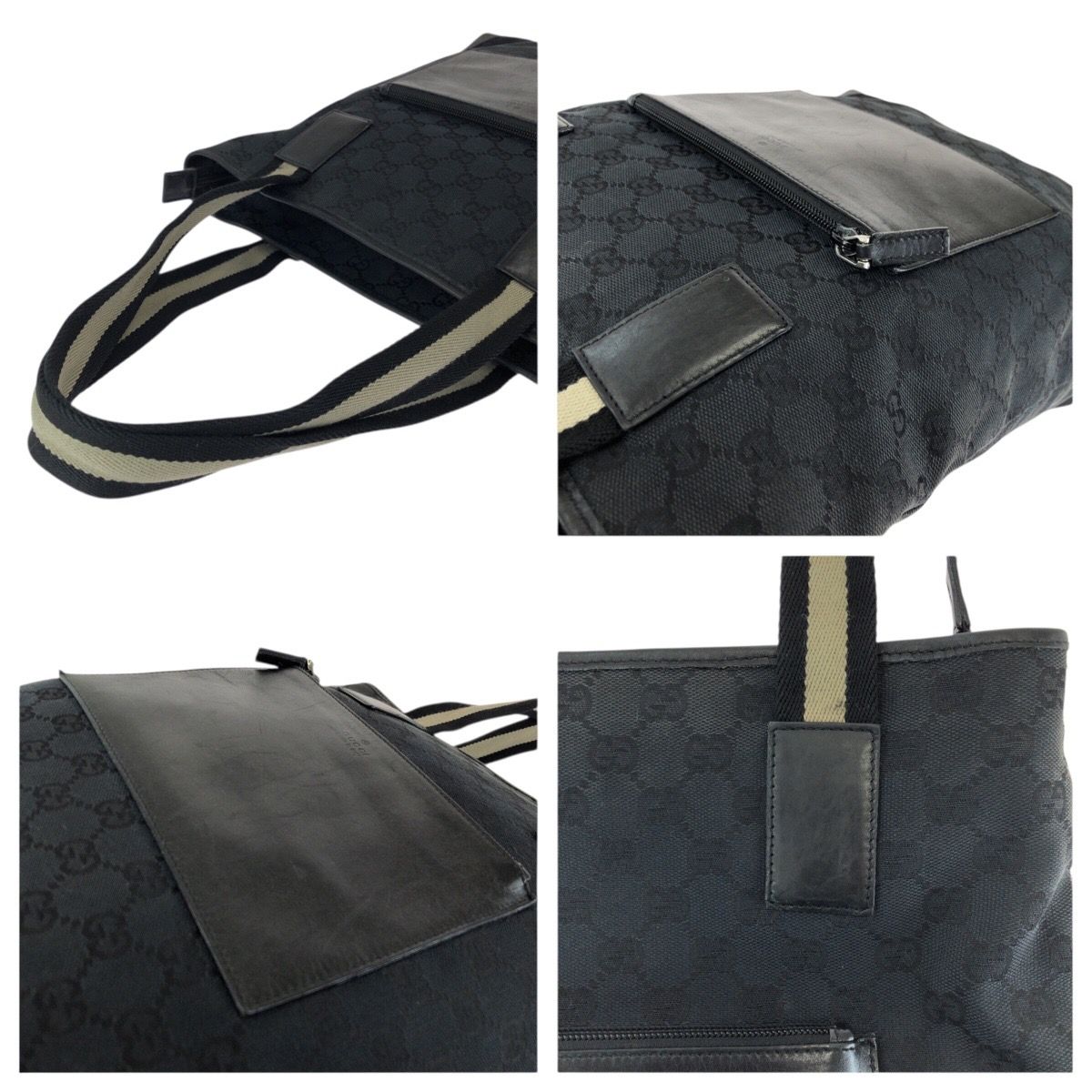 Gucci Black Silver GG Canvas Leather 019 Tote Shoulder — view 6