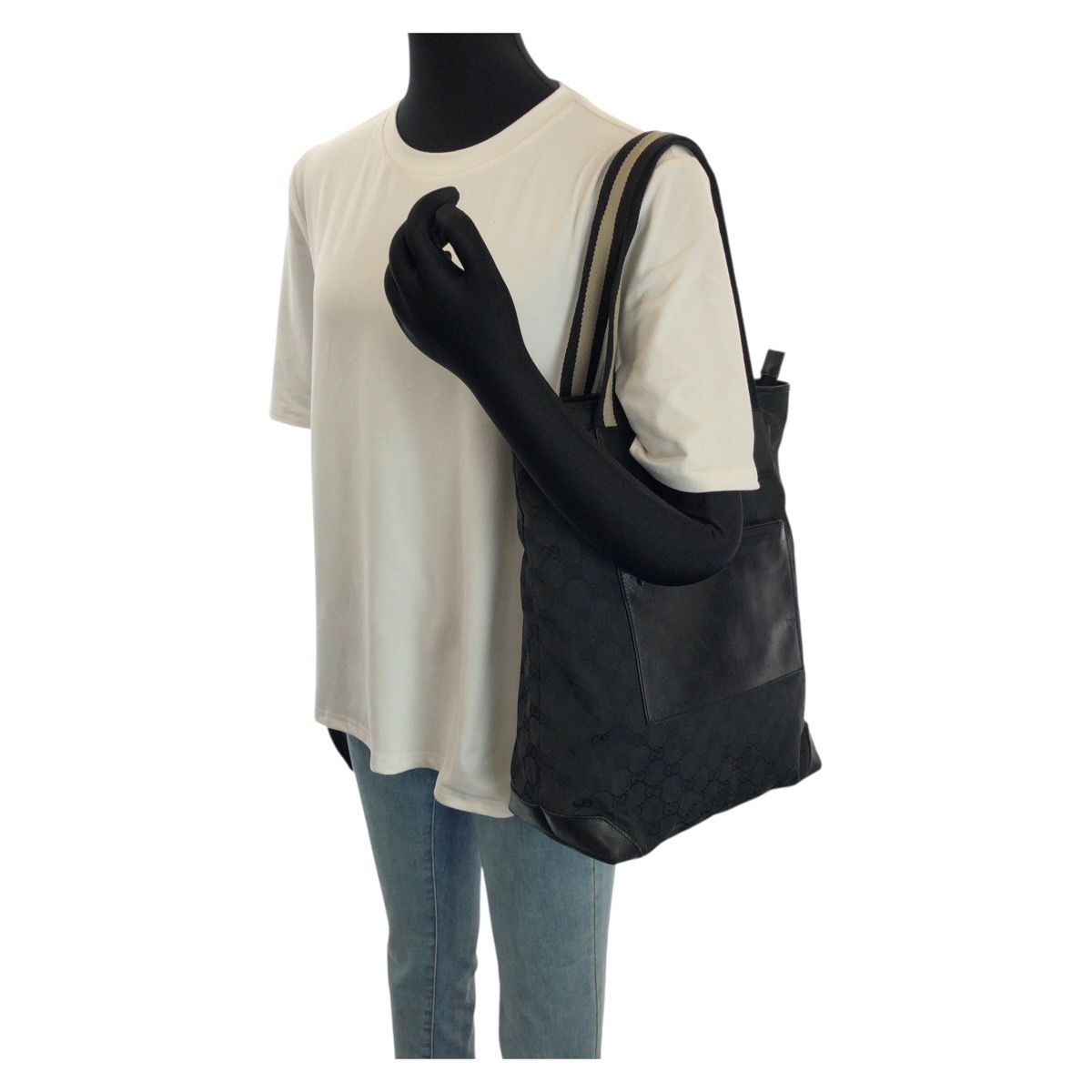 Gucci Black Silver GG Canvas Leather 019 Tote Shoulder — view 7