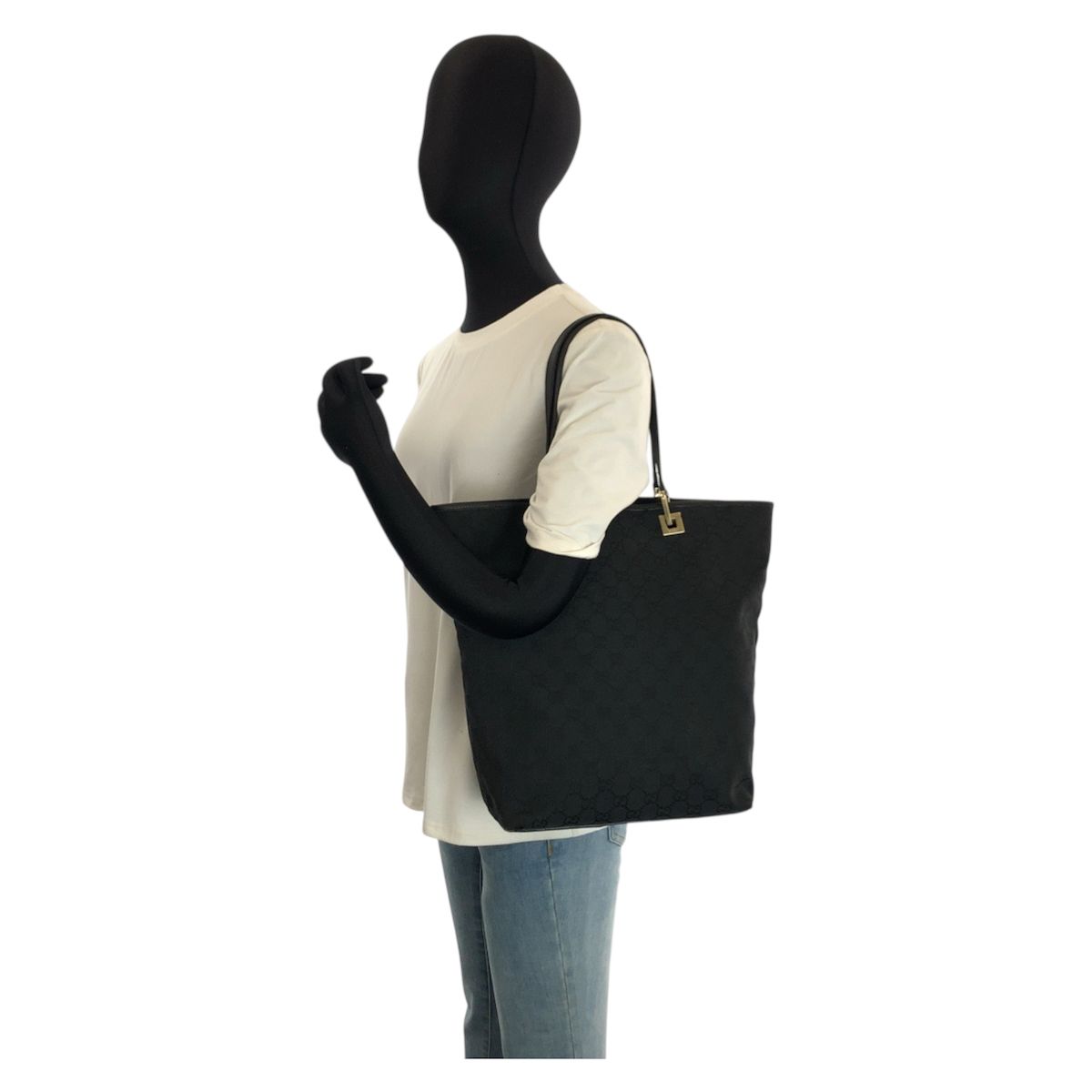 Gucci Black Gold GG Canvas Leather 002 Tote Shoulder — view 6