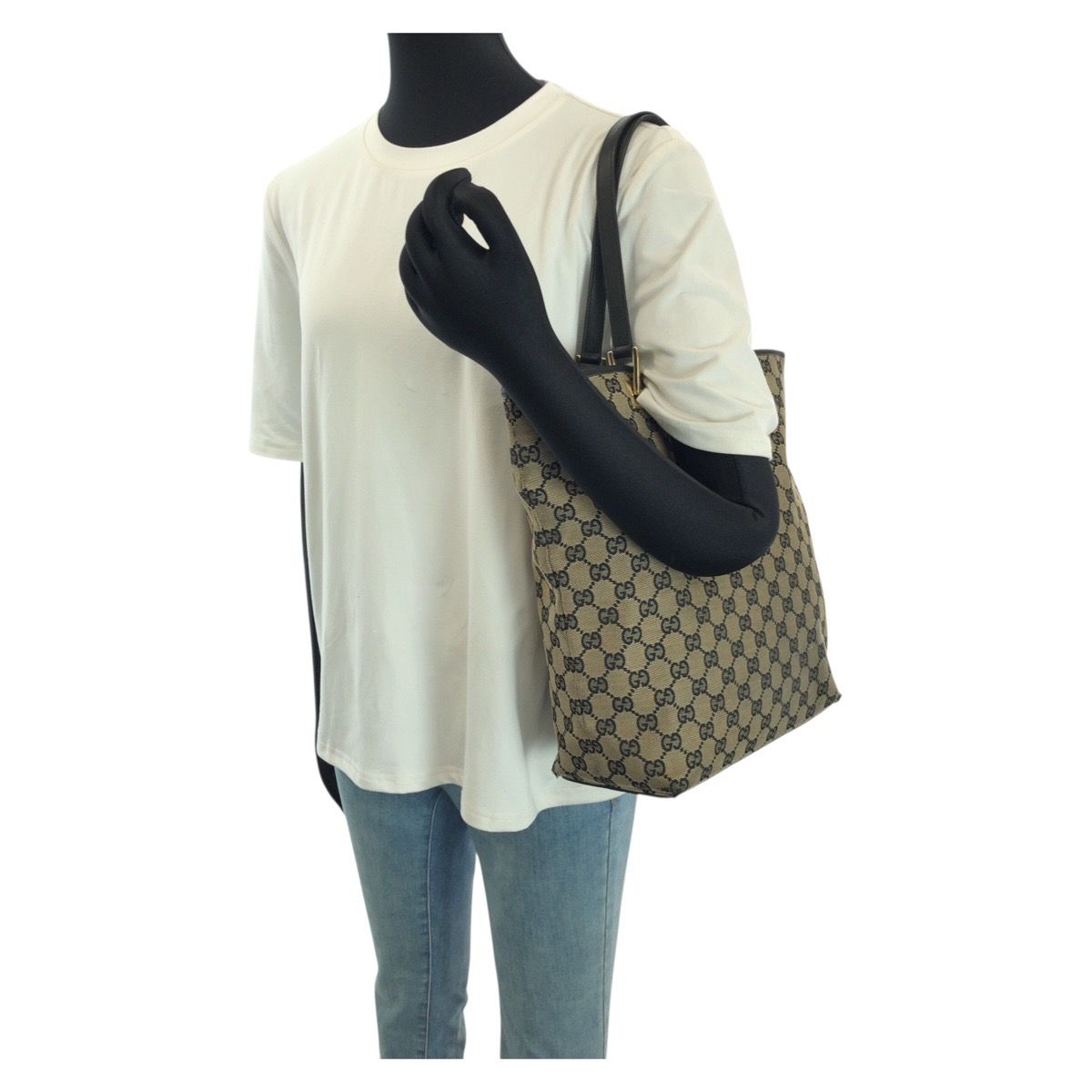 Gucci Beige Black Gold GG Canvas Leather 002 Tote Shoulder — view 7