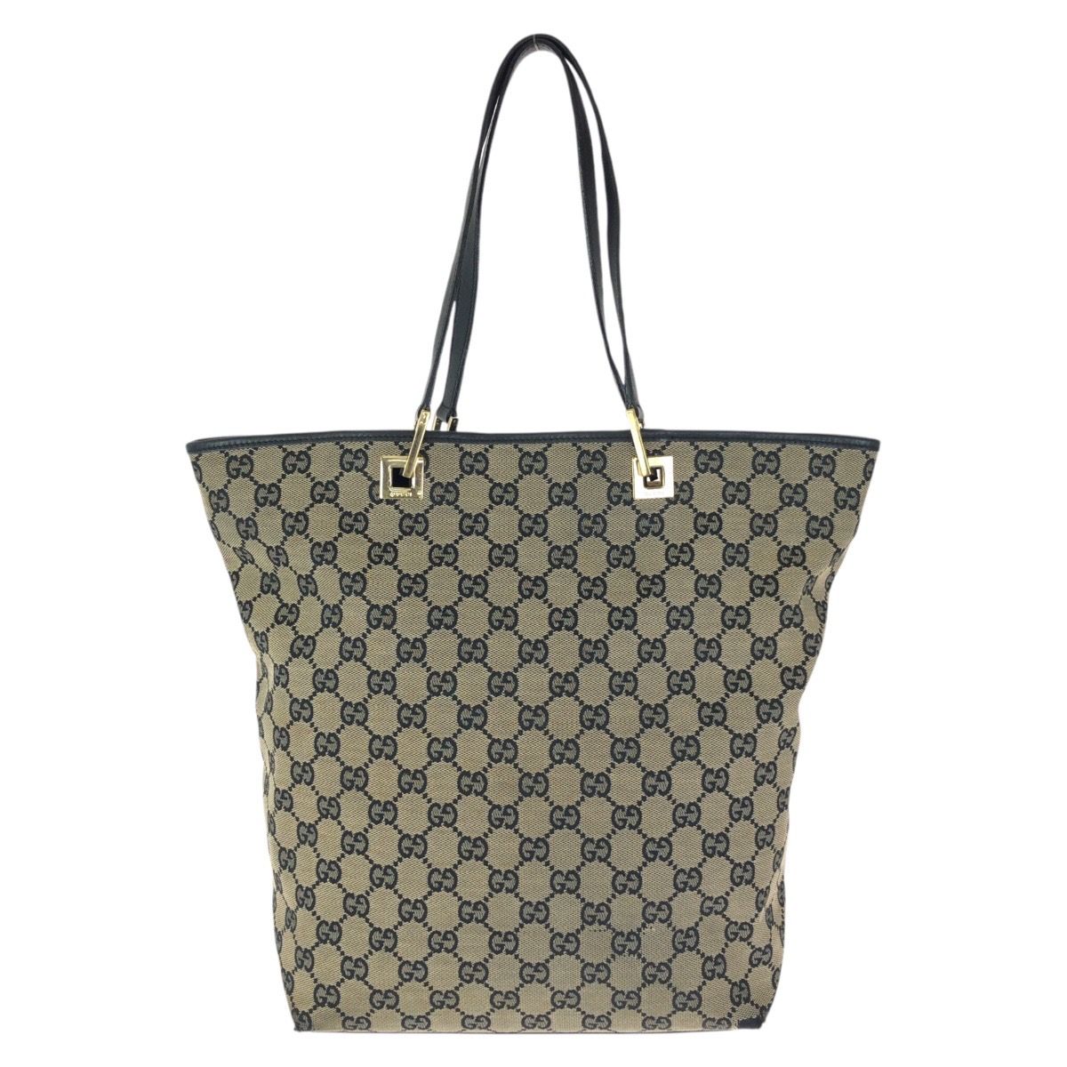 Gucci Beige Black Gold GG Canvas Leather 002 Tote Shoulder