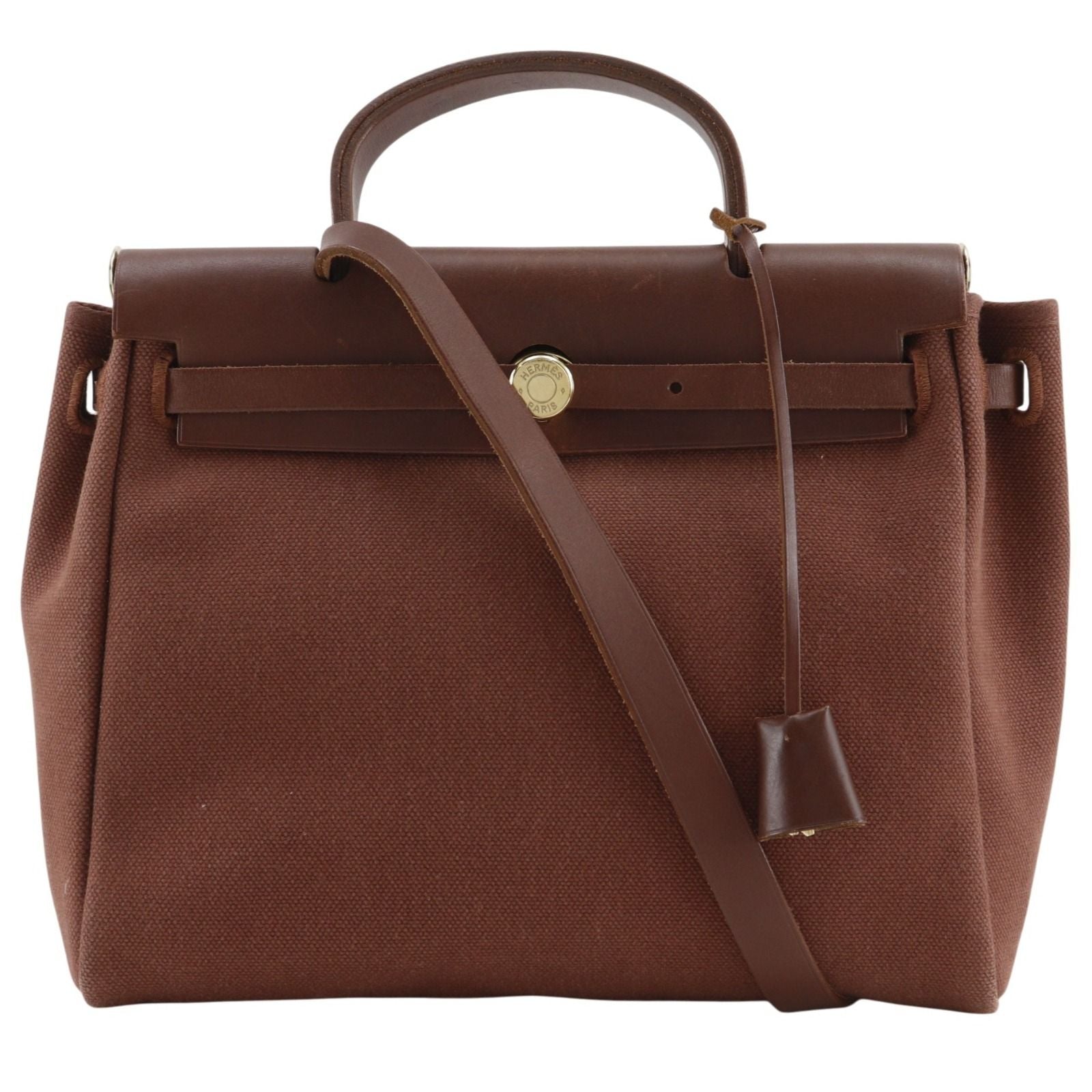 Hermes Herbag PM 2-Way Shoulder Toile GM Beige Brown Handbag
