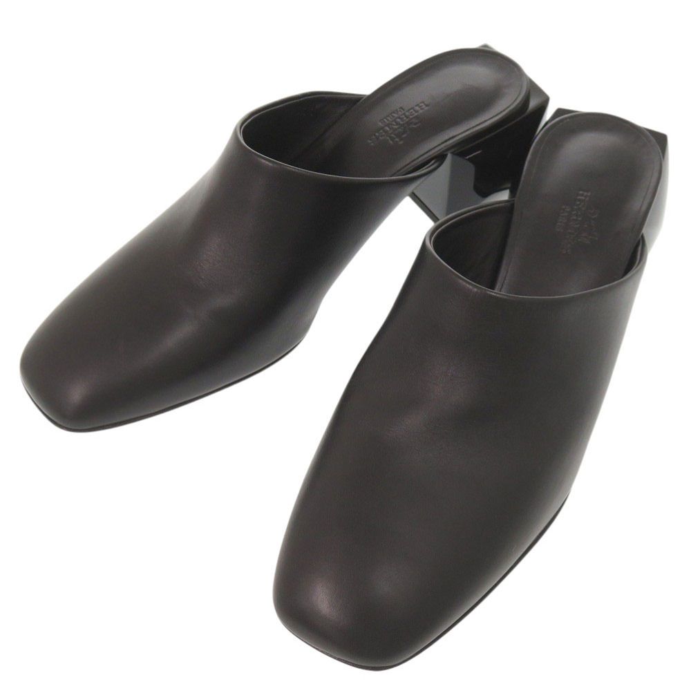 Hermes Christie 38 Leather Black Sandals