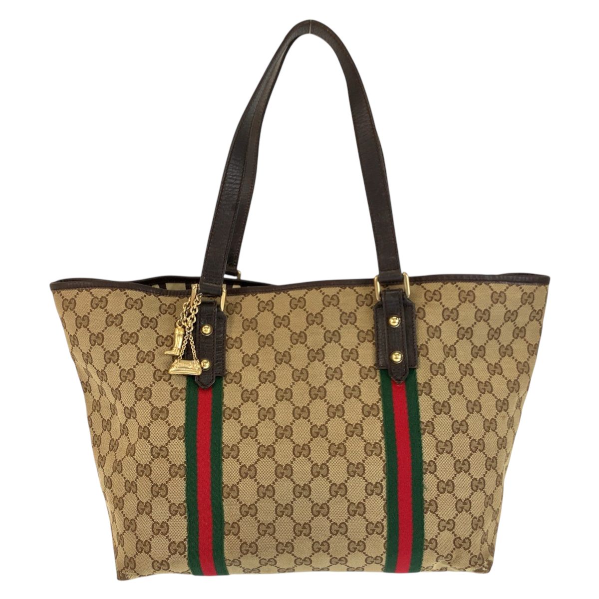 Gucci Sherry Line Beige Brown Gold GG Canvas Tote Shoulder