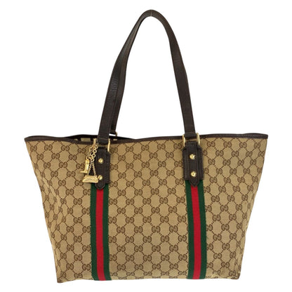 Gucci Sherry Line Beige Brown Gold GG Canvas Tote Shoulder