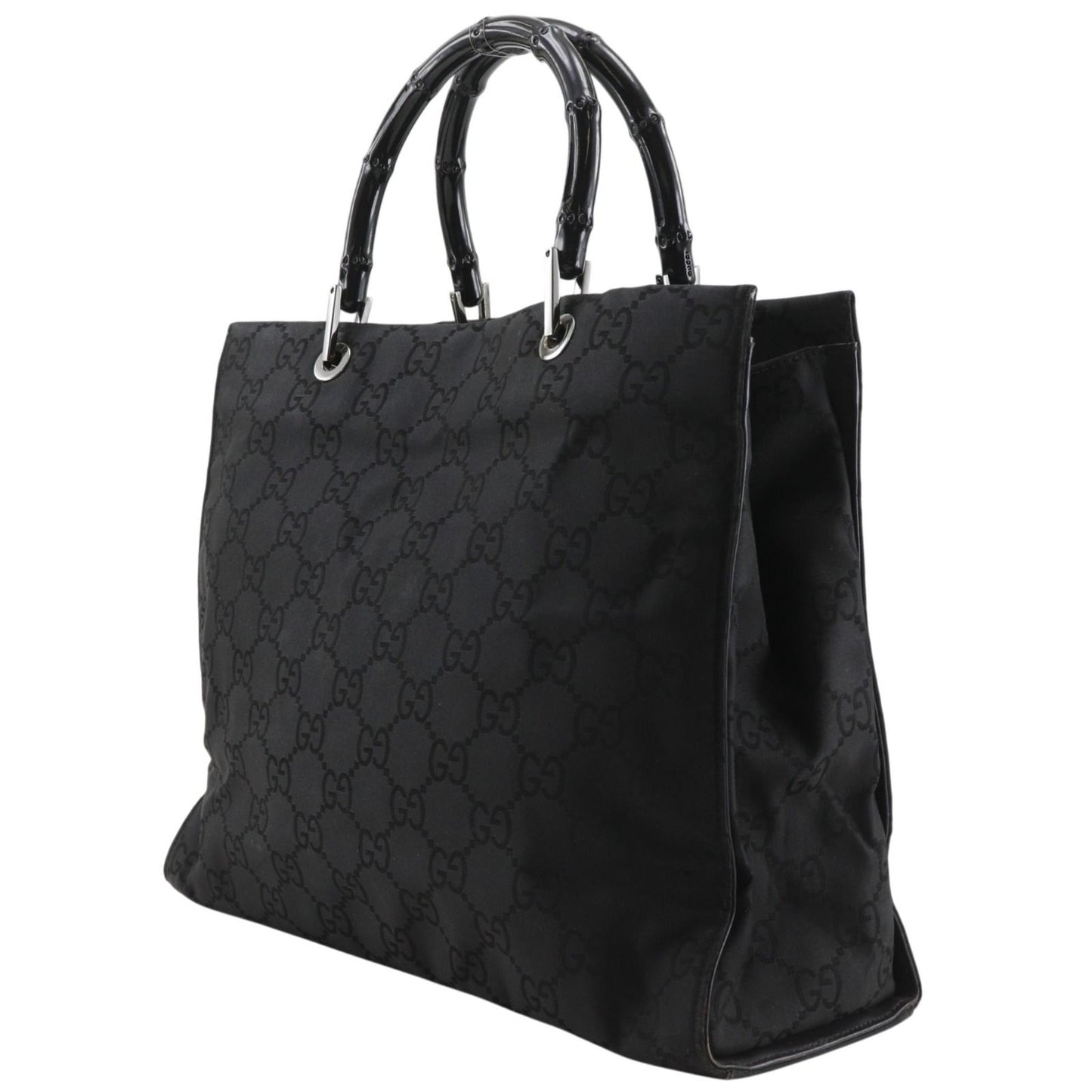 Gucci GG Tote Bamboo Nylon Canvas Black Handbag — view 2