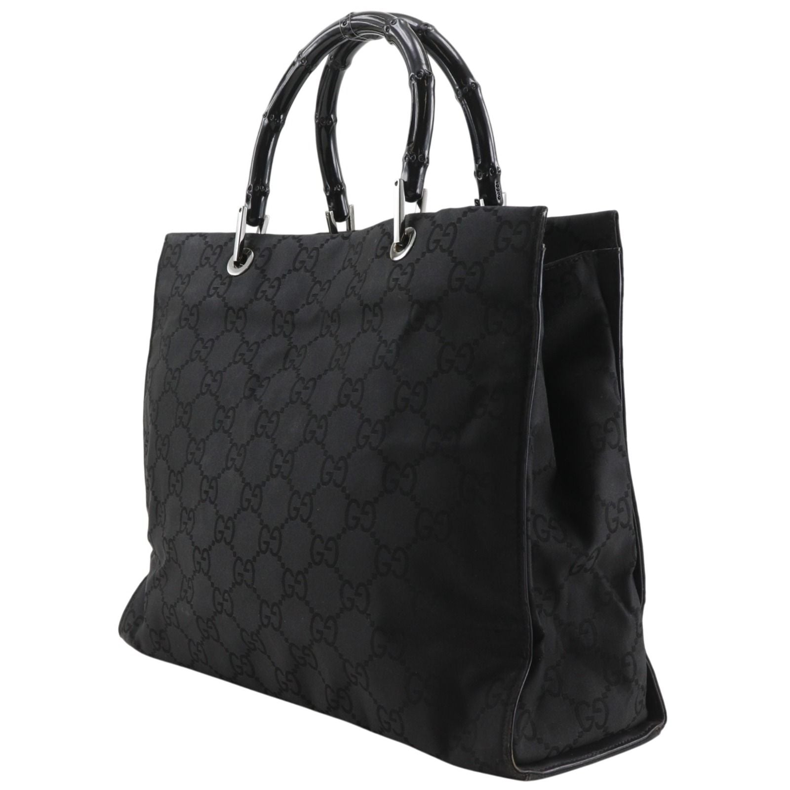Gucci GG Tote Bamboo Nylon Canvas Black Handbag — view 2