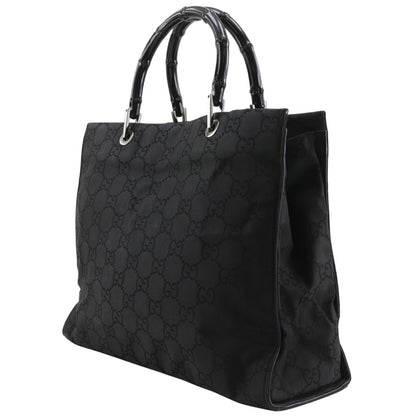 Gucci GG Tote Bamboo Nylon Canvas Black Handbag — view 2