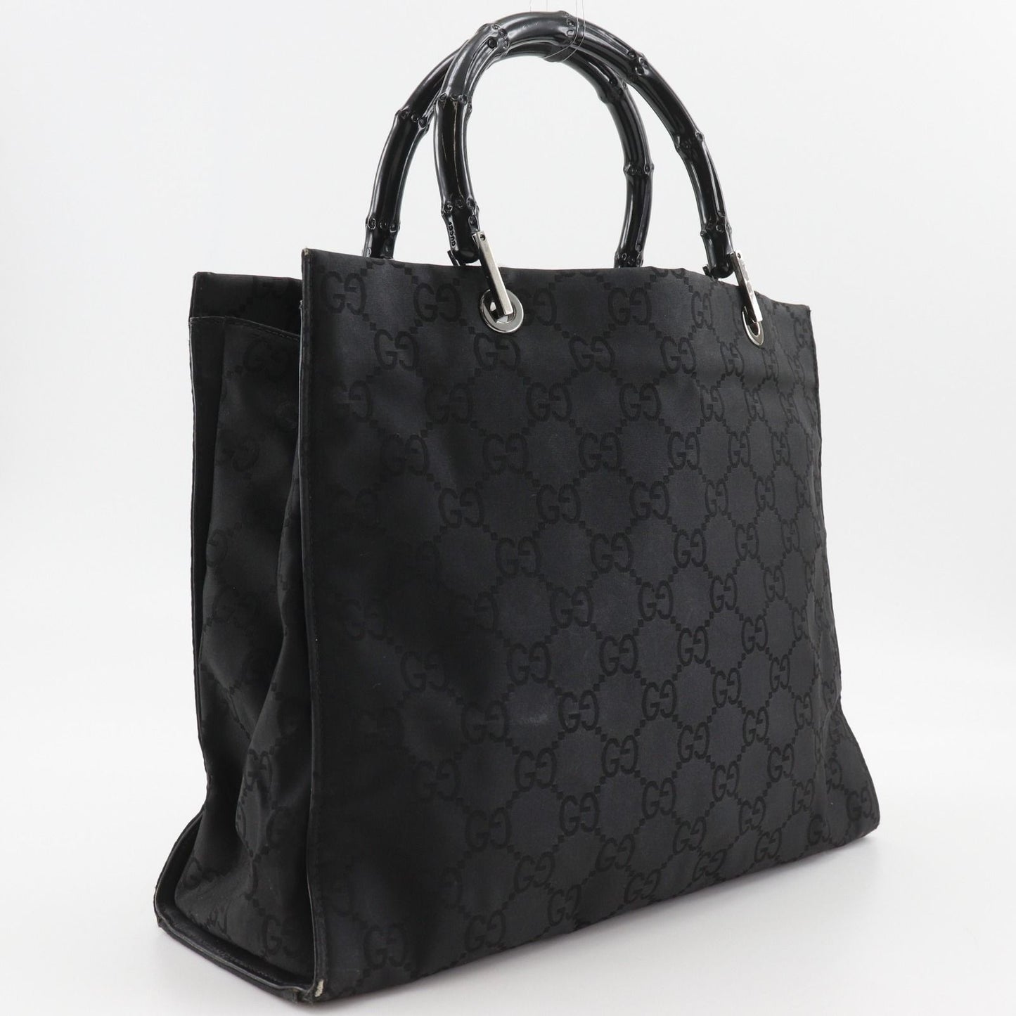 Gucci GG Tote Bamboo Nylon Canvas Black Handbag — view 3