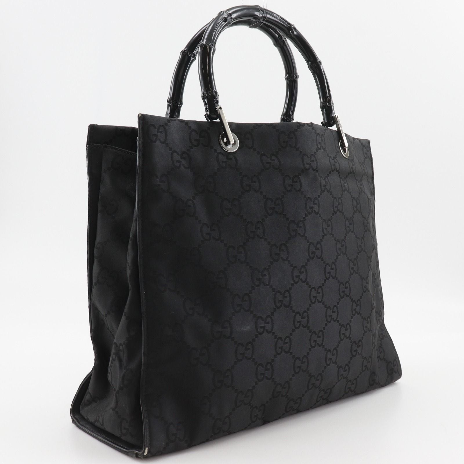 Gucci GG Tote Bamboo Nylon Canvas Black Handbag — view 3