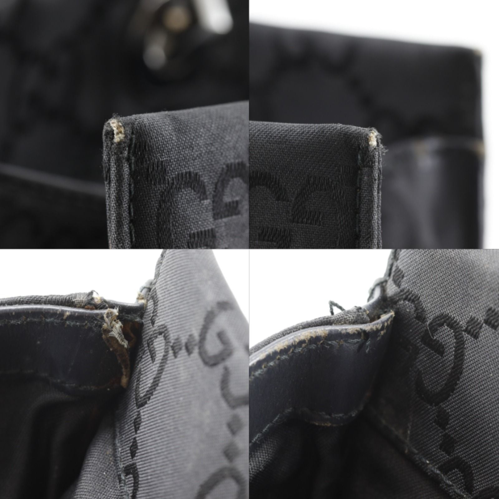 Gucci GG Tote Bamboo Nylon Canvas Black Handbag — view 8