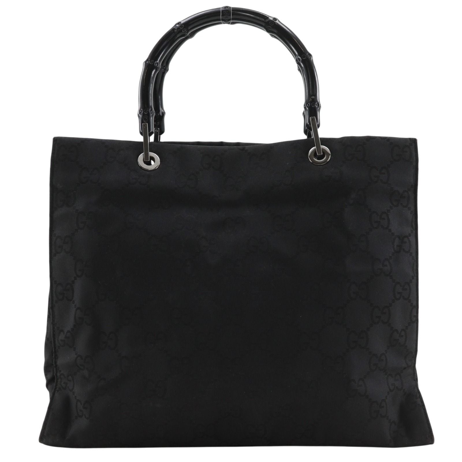 Gucci GG Tote Bamboo Nylon Canvas Black Handbag