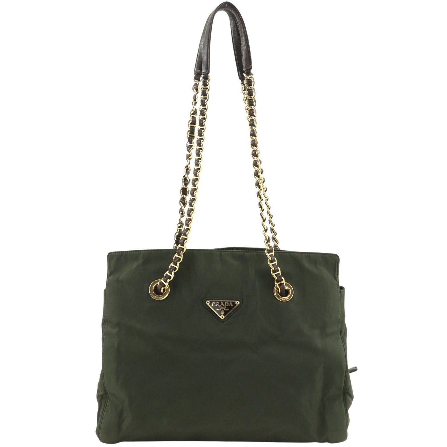 Prada Chain Tote Shoulder Nylon Khaki