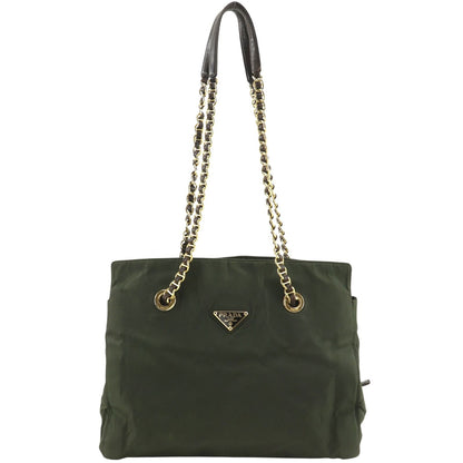 Prada Chain Tote Shoulder Nylon Khaki